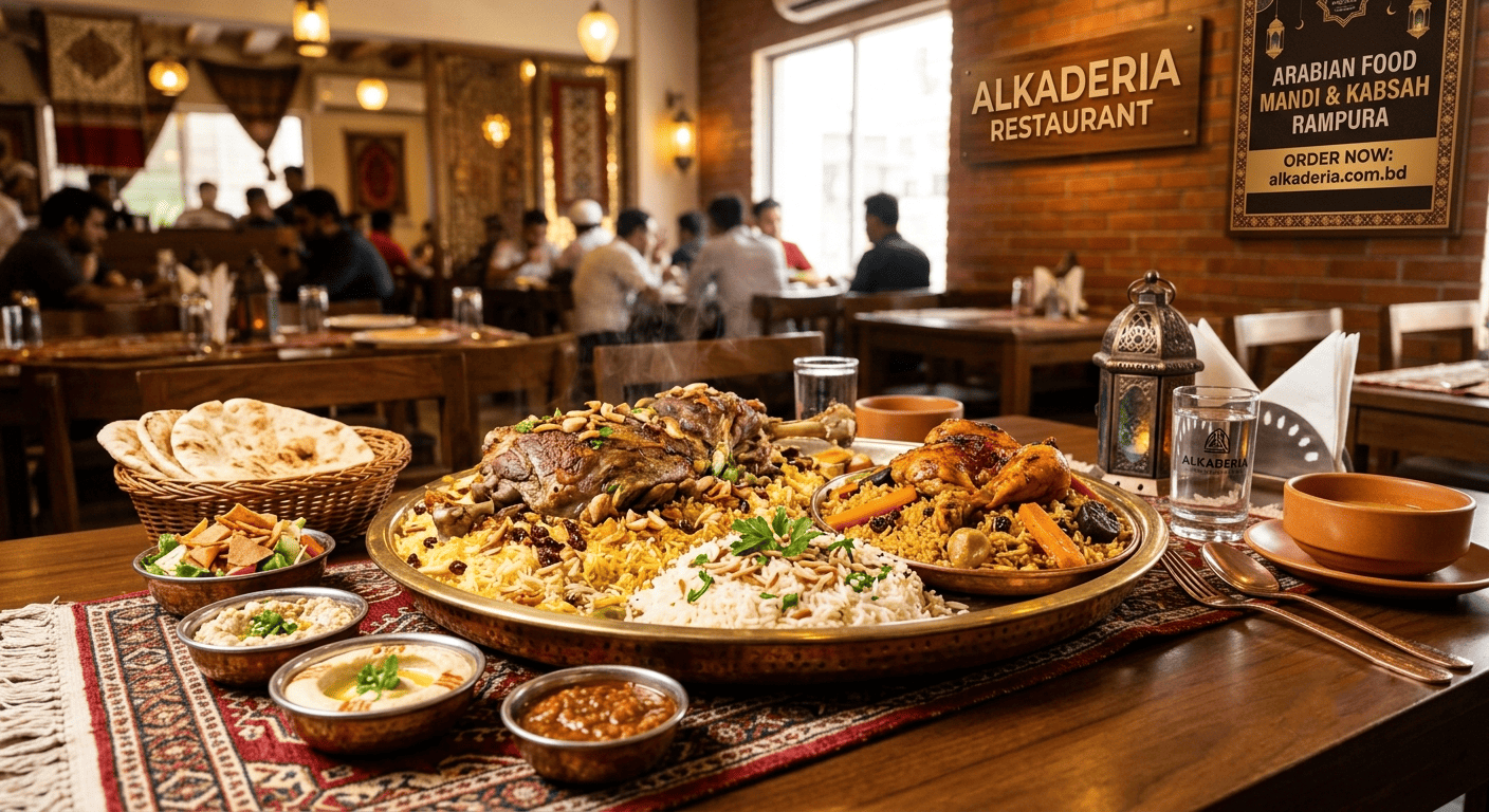 Authentic Arabian Mandi and Kabsah Platter at Alkaderia Restaurant Rampura Dhaka